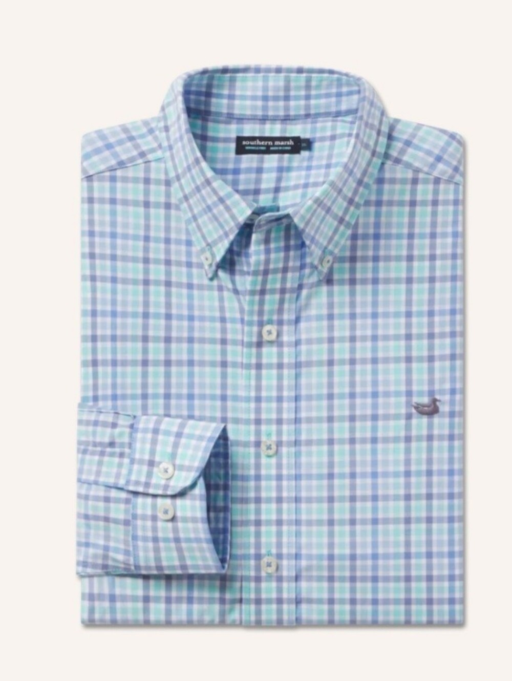 Southern Marsh Youth Small Blue, Mint And White Plaid Button-Down Shirt